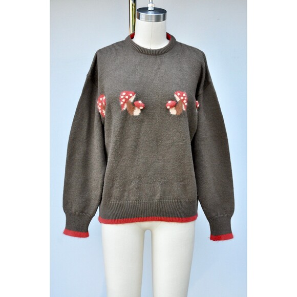 Vintage Mushrooms Psychedelic Sweater Fall Winter Woodland Gypsy Boho S M - Picture 8 of 10